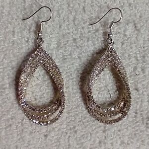 Silvertone cz earrings large wire